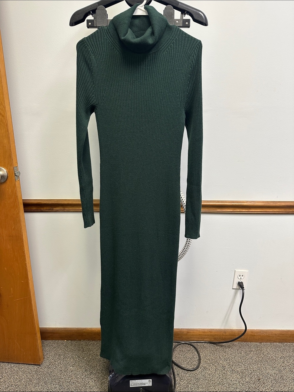 GAP Turtleneck Ribbed Wool Blend Maxi Dress in Dark Green
